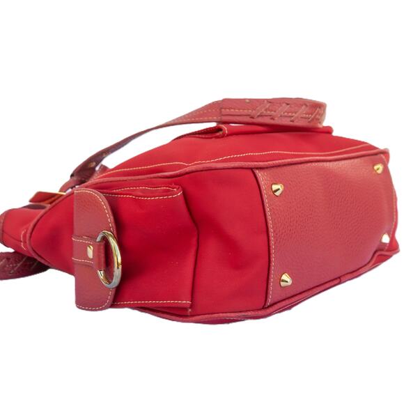 Vintage Y2K Purse MAXX NEW YORK Red Canvas Leather Tote Shoulder Bag Handbag - Picture 3 of 13